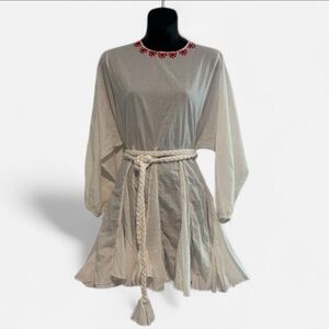 Rhode Resort Cotton Summer Dress – Embroidered Neckline & Belted Waist